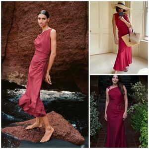 ZARA ~ MIDI DRESS GOLDEN APPLIQUÉ ASYMMETRIC GATHERED